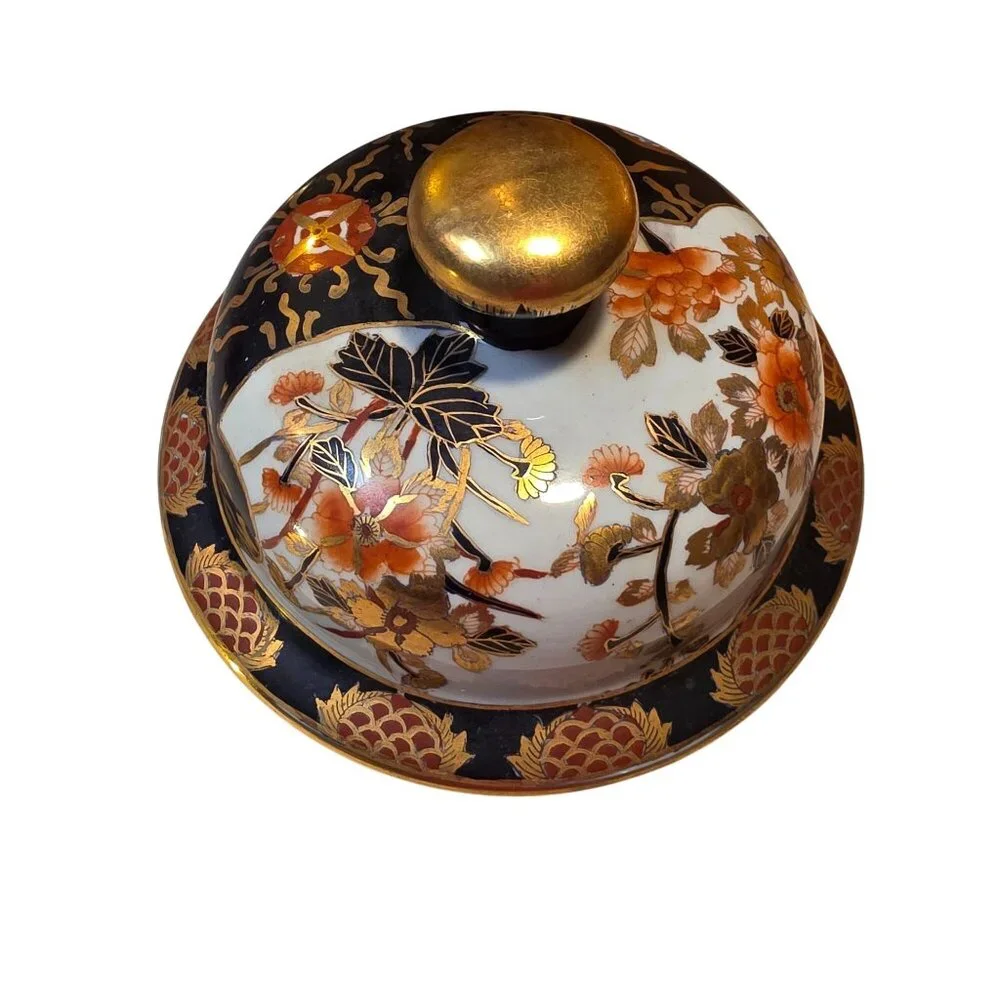 Vintage Imari Style Ginger Jar Porcelain Lidded Vase Hand Painted Floral Decor